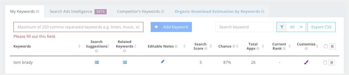 App Store keyword metrics