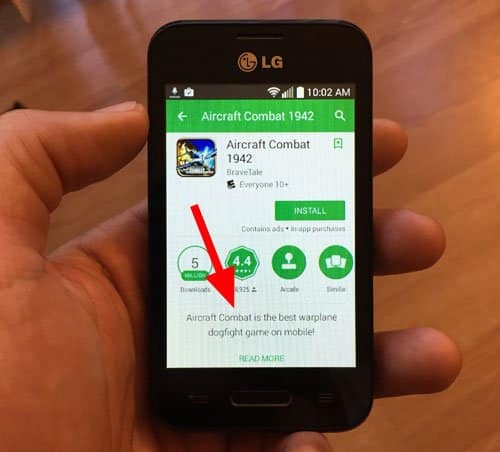 Google Play short description on LG phone
