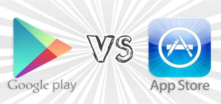 An image depicting the comparison of Google Play and App Store, which is central to app marketing.