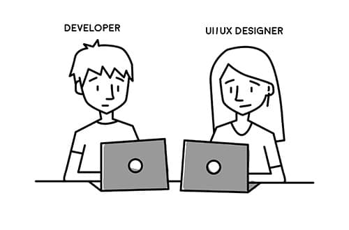 image showing a developer and designer working together because they have an idea of an app