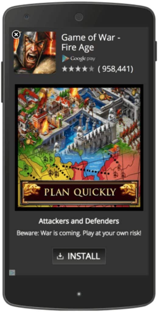 banner interstitial ad of game of war fire age