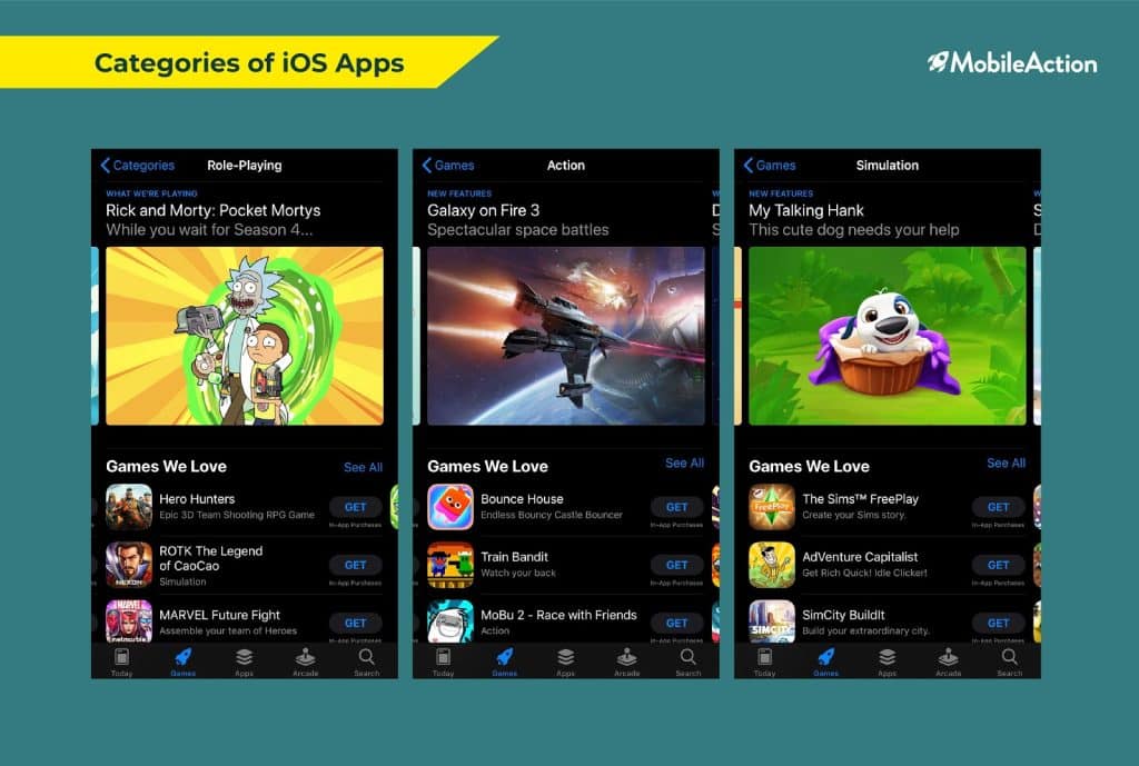 game category screenshots of app store