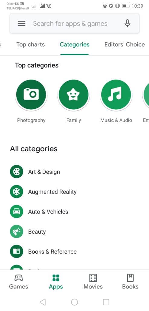 categories Google Play Store