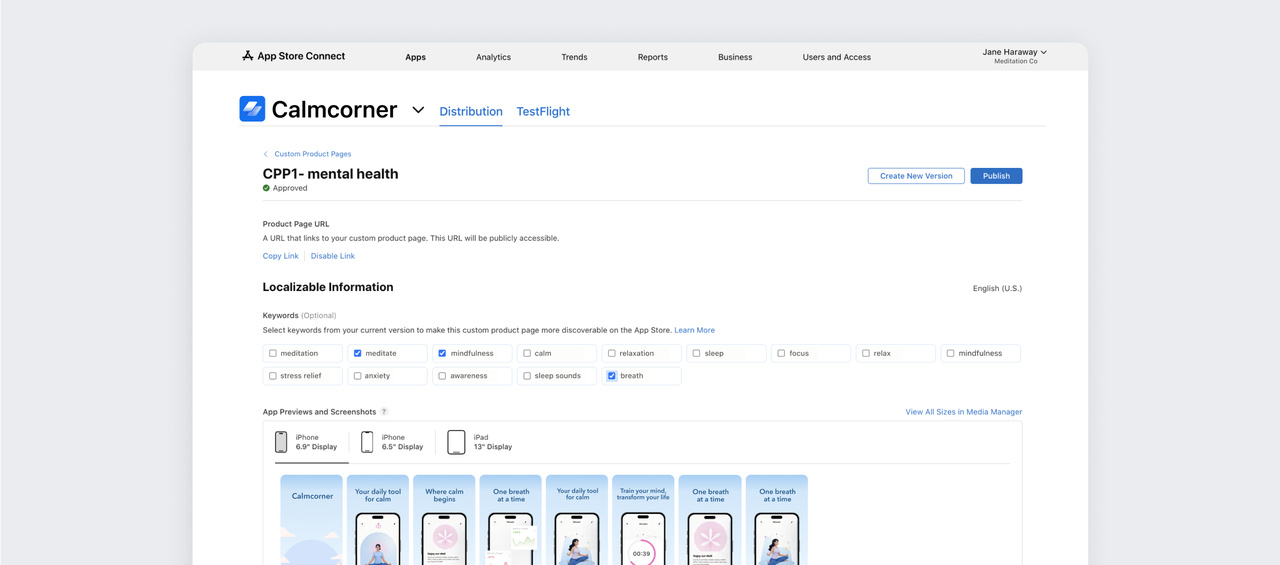 custom product pages keyword selection