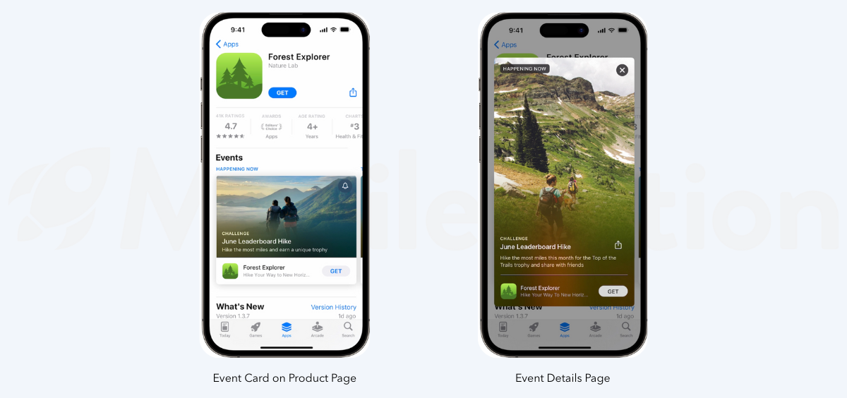 In-App Event placements on App Store product pages showing event cards