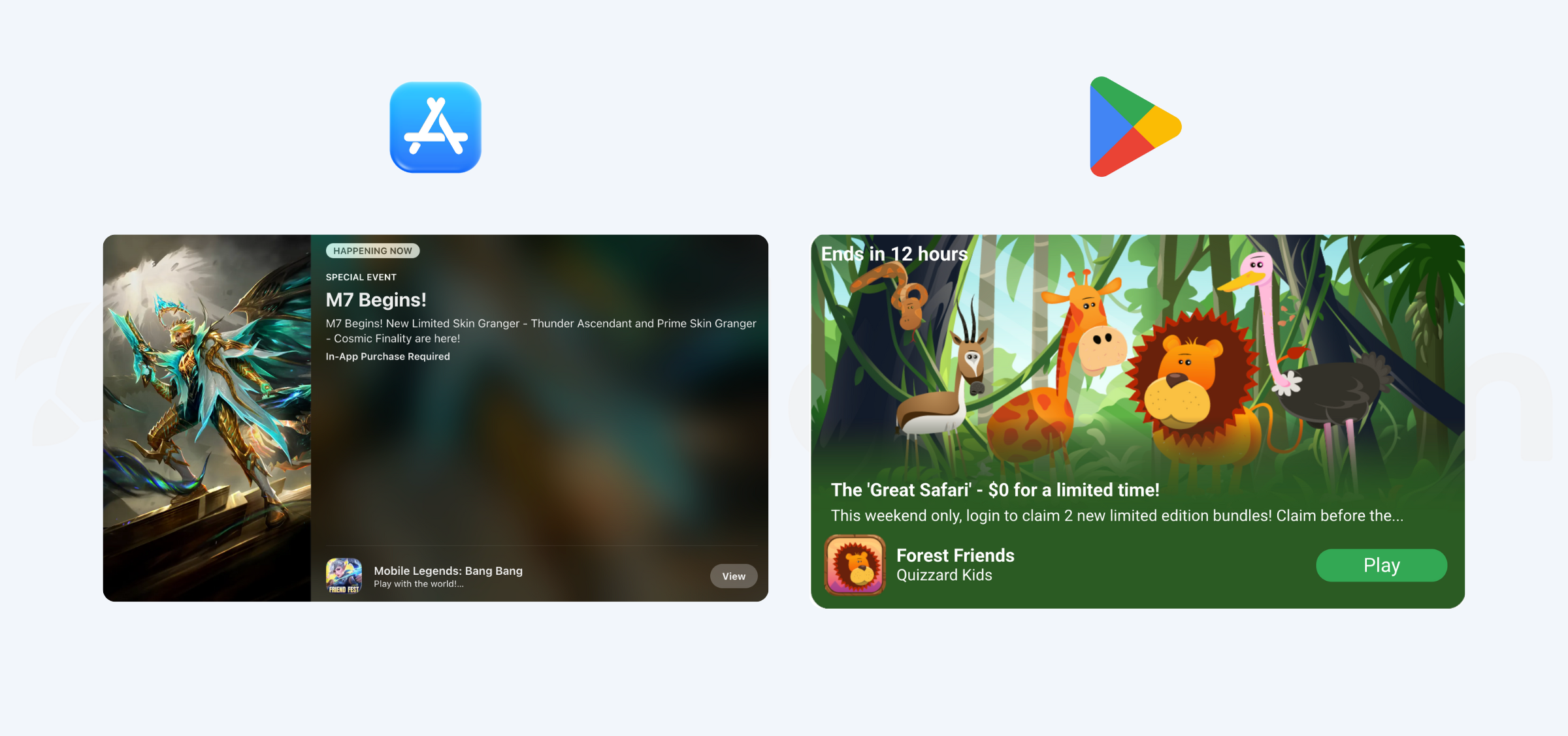 In-App Events vs Promotional Content comparison on Apple App Store and Google Play